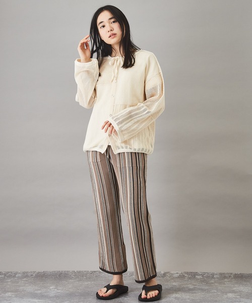 TOBILA(トビラ)の「ストライプ ニットパンツ(その他パンツ・レディース・ベージュ/ネイビー/キャメル・M)」の6枚目の写真