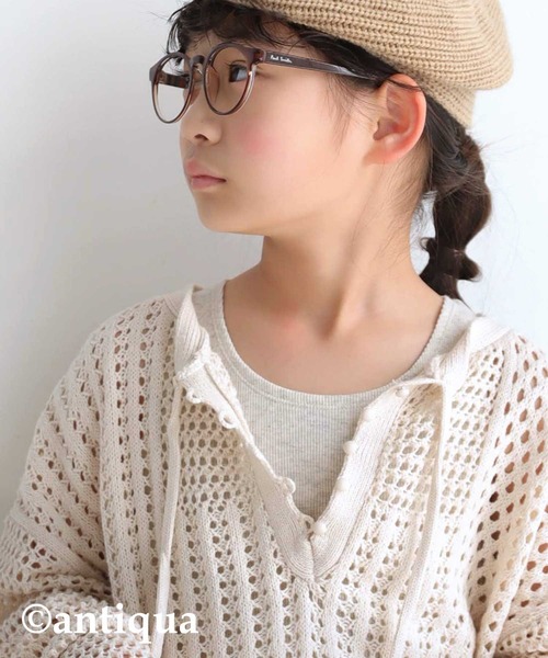 antiqua（アンティカ）の「タッセル紐付き透かし編みニット（ニット/セーター・キッズ・ベージュ/ライトグリーン・4/3/5）」の3枚目の写真