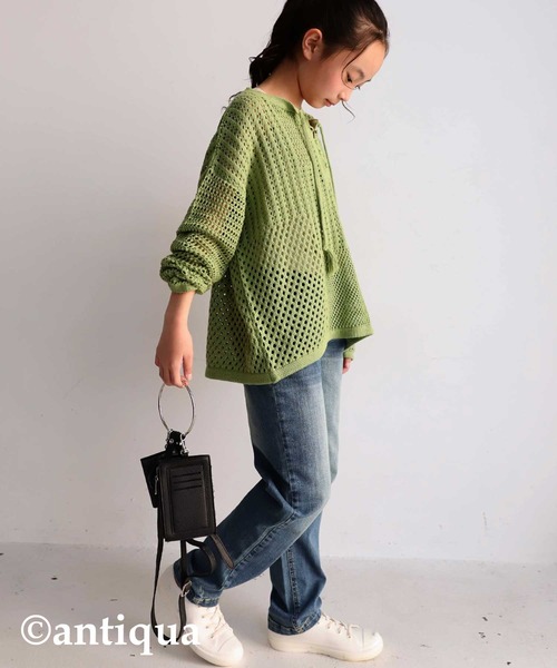antiqua（アンティカ）の「タッセル紐付き透かし編みニット（ニット/セーター・キッズ・ベージュ/ライトグリーン・4/3/5）」の19枚目の写真