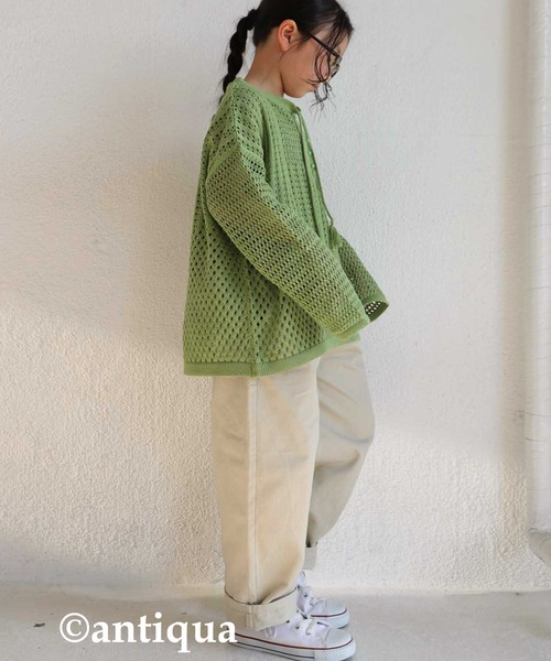 antiqua（アンティカ）の「タッセル紐付き透かし編みニット（ニット/セーター・キッズ・ベージュ/ライトグリーン・4/3/5）」の22枚目の写真