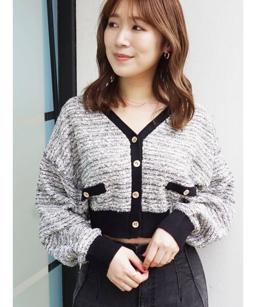 MERCURYDUO（マーキュリーデュオ）の「ニットツィードカーディガン（カーディガン/ボレロ・レディース・ブラック・FREE）」の9枚目の写真