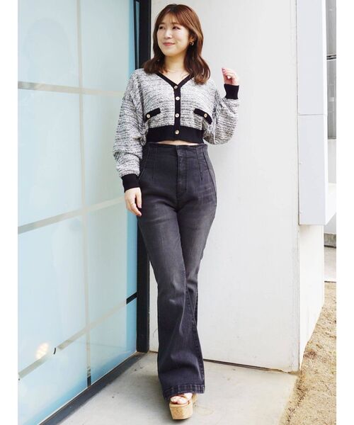 MERCURYDUO（マーキュリーデュオ）の「ニットツィードカーディガン（カーディガン/ボレロ・レディース・ブラック・FREE）」の5枚目の写真