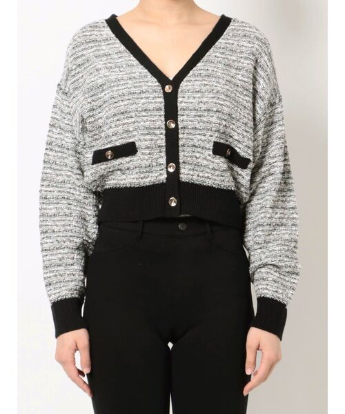 MERCURYDUO（マーキュリーデュオ）の「ニットツィードカーディガン（カーディガン/ボレロ・レディース・ブラック・FREE）」の2枚目の写真