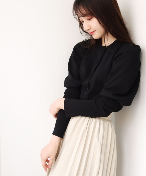 セール】【twenty three】ボタンデザインパフスリーブニット