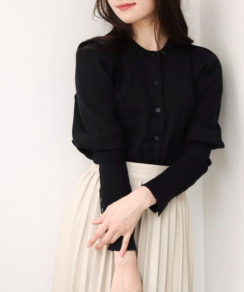 HER CLOSET（ハークローゼット）の「【twenty three】ボタンデザインパフスリーブニットカーディガン（カーディガン/ボレロ・レディース・アイボリー/ブラック/モカ/ミント・FREE）」の15枚目の写真