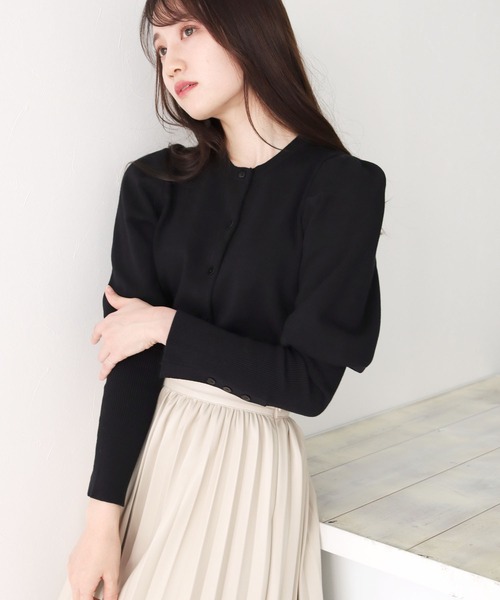 HER CLOSET（ハークローゼット）の「【twenty three】ボタンデザインパフスリーブニットカーディガン（カーディガン/ボレロ・レディース・アイボリー/ブラック/モカ/ミント・FREE）」の16枚目の写真