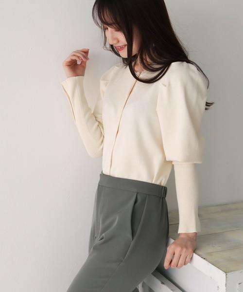 HER CLOSET（ハークローゼット）の「【twenty three】ボタンデザインパフスリーブニットカーディガン（カーディガン/ボレロ・レディース・アイボリー/ブラック/モカ/ミント・FREE）」の6枚目の写真