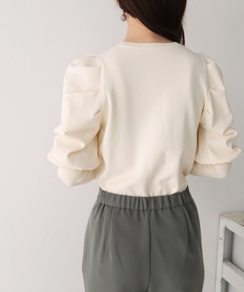 HER CLOSET（ハークローゼット）の「【twenty three】ボタンデザインパフスリーブニットカーディガン（カーディガン/ボレロ・レディース・アイボリー/ブラック/モカ/ミント・FREE）」の7枚目の写真
