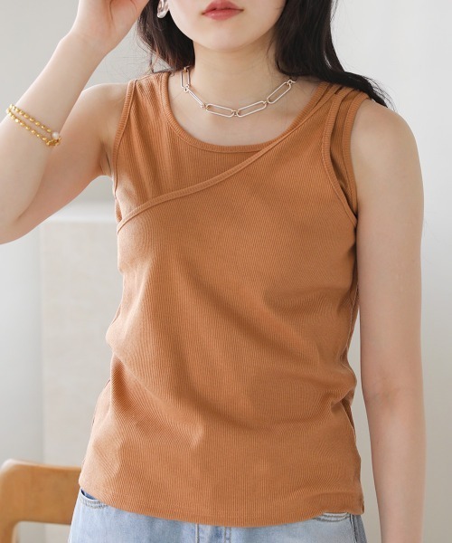 Bab（バブ）の「アシメデザインタンクトップ（タンクトップ・レディース・オレンジ/ブルー/ベージュ/ブラック・FREE）」の4枚目の写真