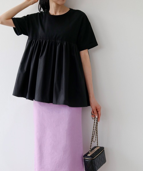 tシャツ ドッキング フレア Tシャツ レディース miniministore Tシャツ レディース トップス 重ね着風【ゆう