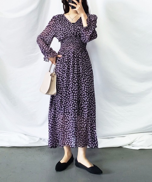 ウエストシャーリング花柄シフォンロングワンピース ワンピース Me Em Select ミームセレクト のファッション通販 Zozotown