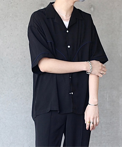 y/m by れぽすけ（イムバイレポスケ）の「ウエスタンオープンカラーシャツ（シャツ/ブラウス・メンズ・ブラック/ベージュ・MEDIUM/LARGE）」の13枚目の写真