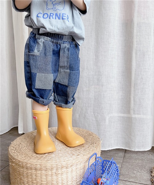 セール Aimoha Kids 韓国子供服 レトロ調デニムパッチワーク柄ハーフパンツ デニムパンツ Aimoha アイモハ のファッション通販 Zozotown