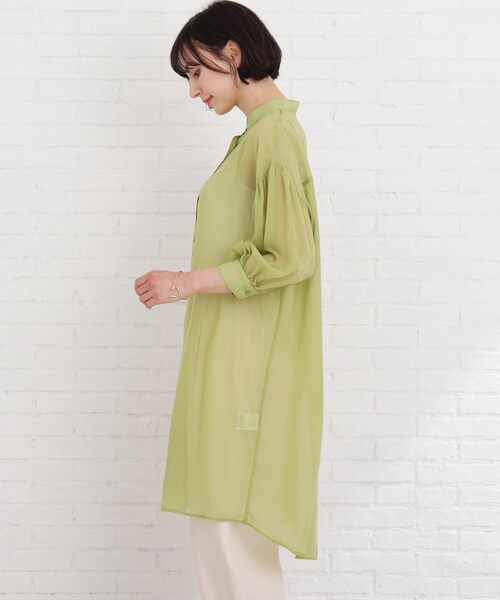 Cutie Blonde（キューティーブロンド）の「◆【S-L】シアーバンドカラーワンピース（ワンピース・レディース・ライトグレー/ブラック/黄緑系・01/02/03）」の5枚目の写真