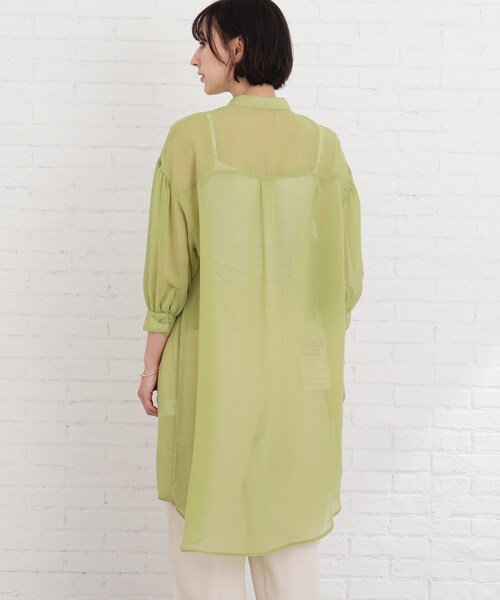 Cutie Blonde（キューティーブロンド）の「◆【S-L】シアーバンドカラーワンピース（ワンピース・レディース・ライトグレー/ブラック/黄緑系・01/02/03）」の6枚目の写真