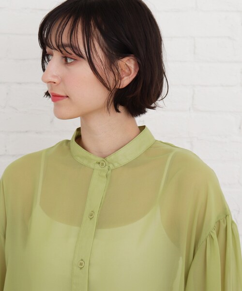 Cutie Blonde（キューティーブロンド）の「◆【S-L】シアーバンドカラーワンピース（ワンピース・レディース・ライトグレー/ブラック/黄緑系・01/02/03）」の7枚目の写真