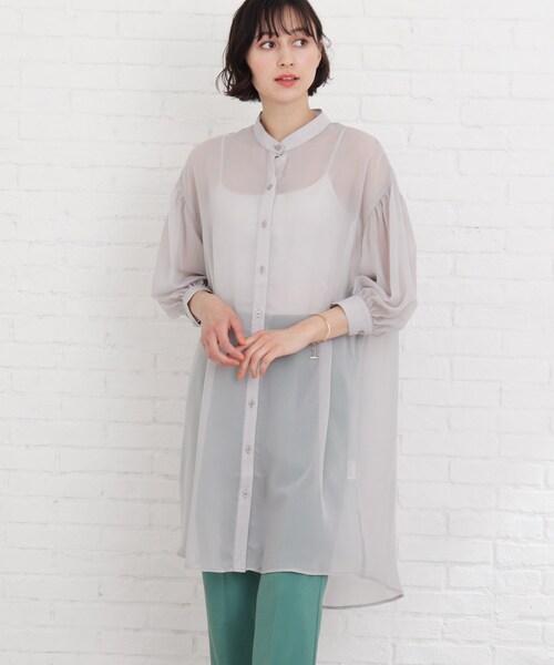 Cutie Blonde（キューティーブロンド）の「◆【S-L】シアーバンドカラーワンピース（ワンピース・レディース・ライトグレー/ブラック/黄緑系・01/02/03）」の11枚目の写真