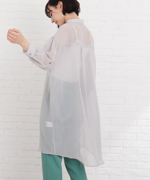 Cutie Blonde（キューティーブロンド）の「◆【S-L】シアーバンドカラーワンピース（ワンピース・レディース・ライトグレー/ブラック/黄緑系・01/02/03）」の12枚目の写真