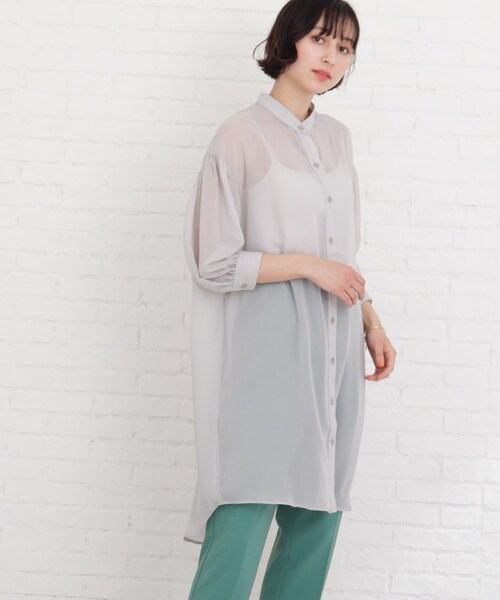 Cutie Blonde（キューティーブロンド）の「◆【S-L】シアーバンドカラーワンピース（ワンピース・レディース・ライトグレー/ブラック/黄緑系・01/02/03）」の13枚目の写真