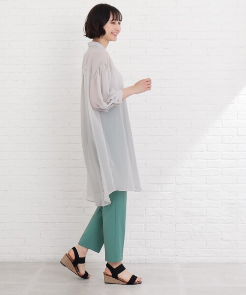 Cutie Blonde（キューティーブロンド）の「◆【S-L】シアーバンドカラーワンピース（ワンピース・レディース・ライトグレー/ブラック/黄緑系・01/02/03）」の15枚目の写真