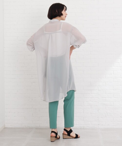 Cutie Blonde（キューティーブロンド）の「◆【S-L】シアーバンドカラーワンピース（ワンピース・レディース・ライトグレー/ブラック/黄緑系・01/02/03）」の16枚目の写真