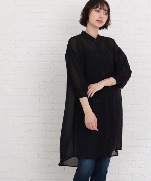 Cutie Blonde（キューティーブロンド）の「◆【S-L】シアーバンドカラーワンピース（ワンピース・レディース・ライトグレー/ブラック/黄緑系・01/02/03）」の18枚目の写真