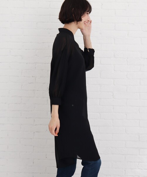 Cutie Blonde（キューティーブロンド）の「◆【S-L】シアーバンドカラーワンピース（ワンピース・レディース・ライトグレー/ブラック/黄緑系・01/02/03）」の19枚目の写真