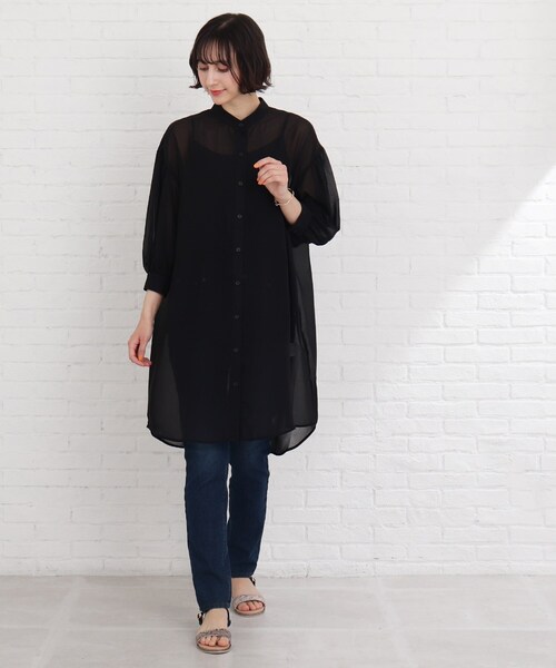 Cutie Blonde（キューティーブロンド）の「◆【S-L】シアーバンドカラーワンピース（ワンピース・レディース・ライトグレー/ブラック/黄緑系・01/02/03）」の21枚目の写真