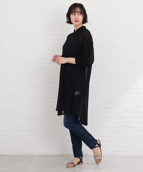 Cutie Blonde（キューティーブロンド）の「◆【S-L】シアーバンドカラーワンピース（ワンピース・レディース・ライトグレー/ブラック/黄緑系・01/02/03）」の22枚目の写真