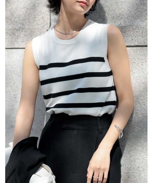 Re:EDIT（リエディ）の「ノースリーブサマーニットトップス（ニット/セーター・レディース・ピンク/ブルー/ブラック/グリーン/ホワイト/オレンジ/ベージュ/イエロー/ホワイト系その他/キャメル・MEDIUM/LARGE）」の3枚目の写真