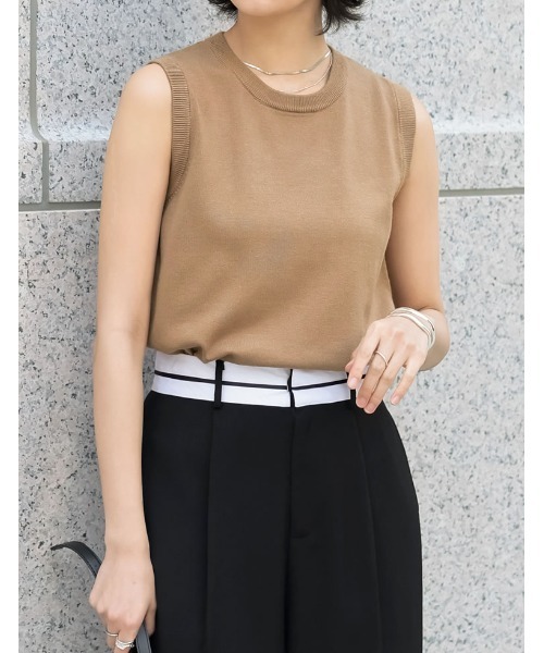 Re:EDIT（リエディ）の「ノースリーブサマーニットトップス（ニット/セーター・レディース・ピンク/ブルー/ブラック/グリーン/ホワイト/オレンジ/ベージュ/イエロー/ホワイト系その他/キャメル・MEDIUM/LARGE）」の9枚目の写真