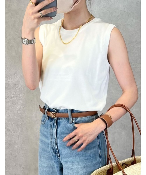 Re:EDIT（リエディ）の「ノースリーブサマーニットトップス（ニット/セーター・レディース・ピンク/ブルー/ブラック/グリーン/ホワイト/オレンジ/ベージュ/イエロー/ホワイト系その他/キャメル・MEDIUM/LARGE）」の2枚目の写真