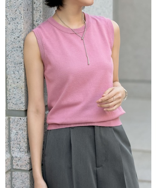 カシミヤタッチノースリーブニットトップス