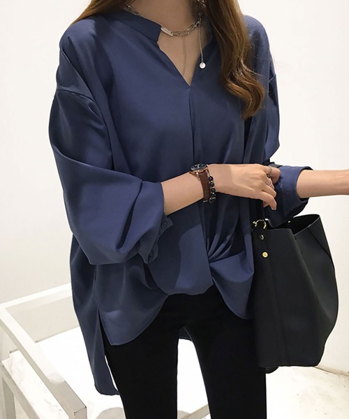 Amulet（アミュレット）の「長袖タックトップス（シャツ/ブラウス・レディース・ホワイト/ネイビー/グリーン・M/L/XL）」の3枚目の写真