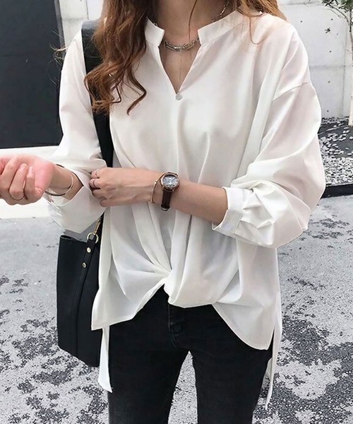 Amulet（アミュレット）の「長袖タックトップス（シャツ/ブラウス・レディース・ホワイト/ネイビー/グリーン・M/L/XL）」の2枚目の写真