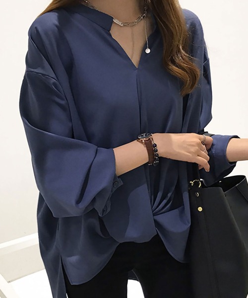 Amulet（アミュレット）の「長袖タックトップス（シャツ/ブラウス・レディース・ホワイト/ネイビー/グリーン・M/L/XL）」の14枚目の写真