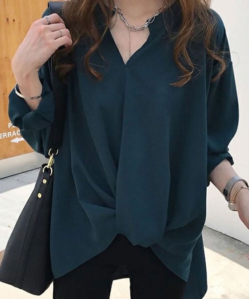 Amulet（アミュレット）の「長袖タックトップス（シャツ/ブラウス・レディース・ホワイト/ネイビー/グリーン・M/L/XL）」の5枚目の写真