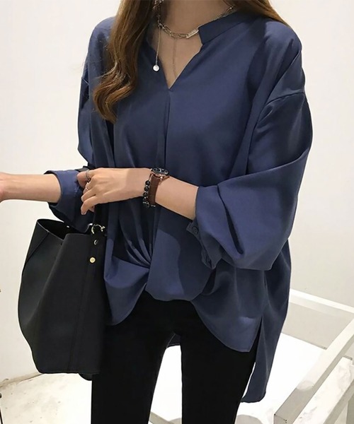 Amulet（アミュレット）の「長袖タックトップス（シャツ/ブラウス・レディース・ホワイト/ネイビー/グリーン・M/L/XL）」の8枚目の写真