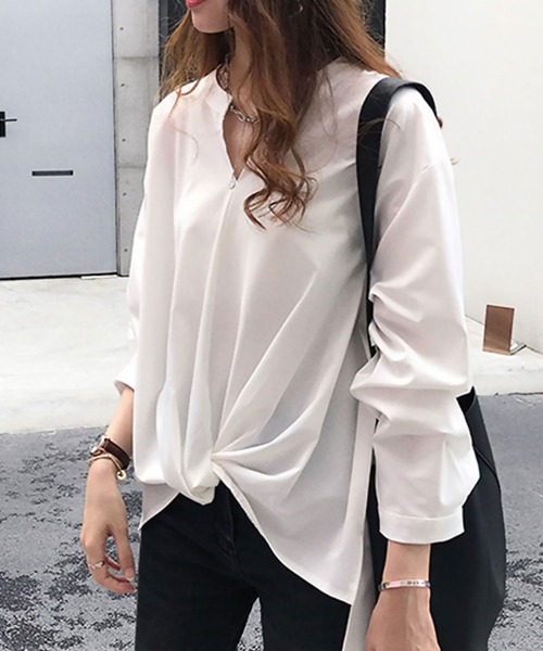 Amulet（アミュレット）の「長袖タックトップス（シャツ/ブラウス・レディース・ホワイト/ネイビー/グリーン・M/L/XL）」の9枚目の写真