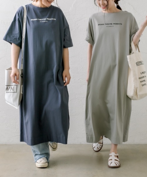 THEATRE PRODUCTS（シアタープロダクツ）の「【THEATRE PRODUCTS BORWN】ロゴプリントカットソーワンピース（ワンピース・レディース・ネイビー/グレー/グレイッシュベージュ・FREE）」の21枚目の写真