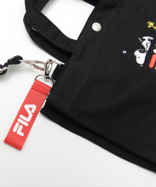 FILA（フィラ）の「FILA×PEANUTS/フィラ×ピーナッツ 2WAY バッグ スヌーピー 綿 キャンバス スナップ釦 ボタン トートバッグ ハンドバッグ ショルダートート（トートバッグ・レディース・ブラック/オフホワイト・FREE）」の8枚目の写真