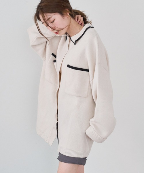 Kastane（カスタネ）の「【2022AWアイテム/WEB限定】衿付きBIGカーディガン（カーディガン/ボレロ・レディース・ホワイト/ピンク/アイボリー・FREE）」の4枚目の写真