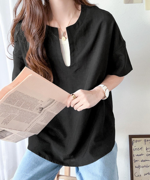 classicalelf（クラシカルエルフ）の「夏のリラックス感。2wayリネンライクトップス（Tシャツ/カットソー・レディース・ブラック/ベージュ/アイボリー・MEDIUM/LARGE/X-LARGE）」の2枚目の写真