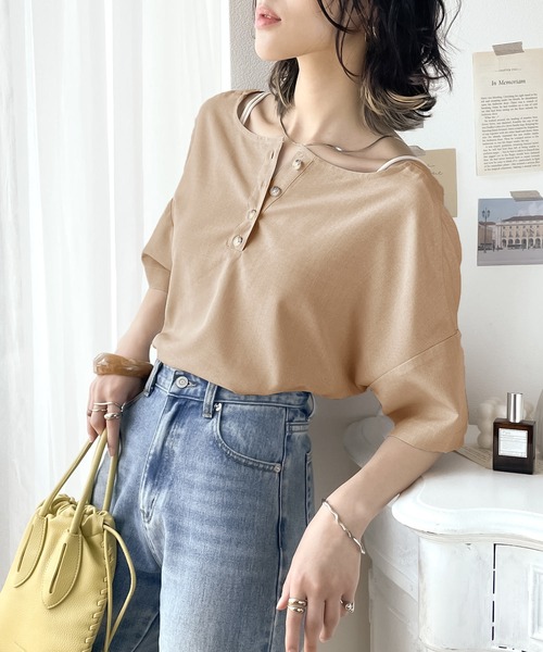 classicalelf（クラシカルエルフ）の「夏のリラックス感。2wayリネンライクトップス（Tシャツ/カットソー・レディース・ブラック/ベージュ/アイボリー・MEDIUM/LARGE/X-LARGE）」の8枚目の写真