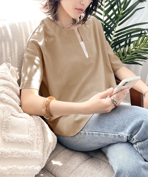 classicalelf（クラシカルエルフ）の「夏のリラックス感。2wayリネンライクトップス（Tシャツ/カットソー・レディース・ブラック/ベージュ/アイボリー・MEDIUM/LARGE/X-LARGE）」の4枚目の写真