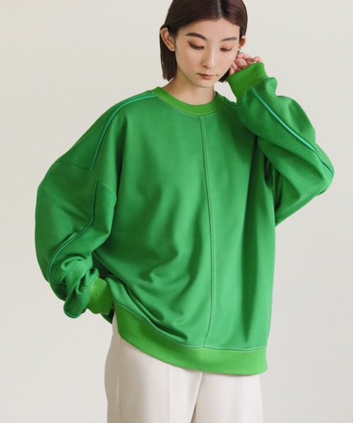 select MOCA(セレクトモカ)の「2022 AW 切替パイピングスウェット(スウェット・レディース・グレー/オレンジ/グリーン/アイボリー・FREE)」の2枚目の写真
