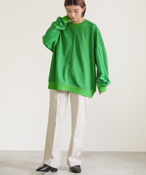 select MOCA(セレクトモカ)の「2022 AW 切替パイピングスウェット(スウェット・レディース・グレー/オレンジ/グリーン/アイボリー・FREE)」の13枚目の写真