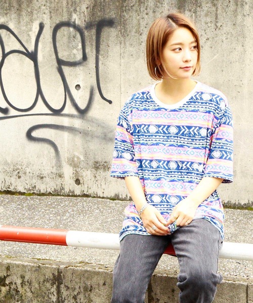 hardcover（ハードカバー）の「hardcover/総柄TEE オルテガ（Tシャツ/カットソー・レディース・ネイビー/ブラウン・FREE）」の8枚目の写真