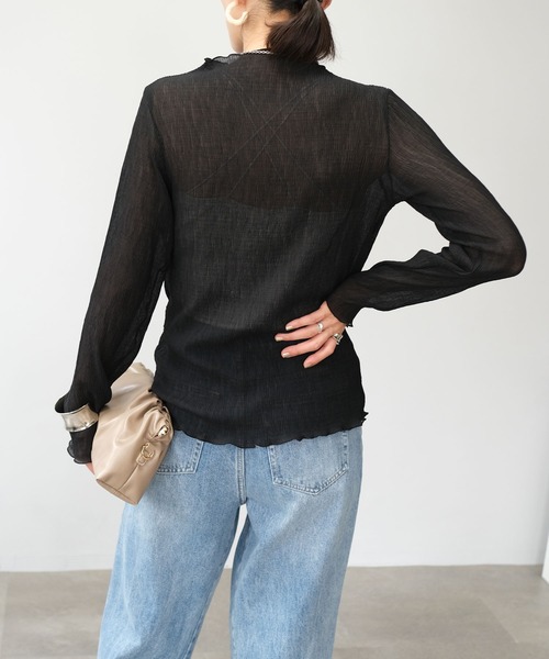 ANDJ(アンドジェイ)の「【2022/AW】楊柳プリーツシアートップス(Tシャツ/カットソー・レディース・ブラック/ブラウン/アイボリー・M)」の11枚目の写真