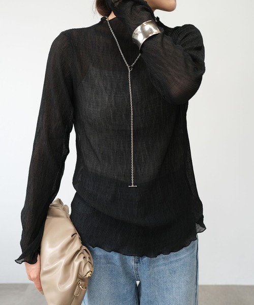 ANDJ(アンドジェイ)の「【2022/AW】楊柳プリーツシアートップス(Tシャツ/カットソー・レディース・ブラック/ブラウン/アイボリー・M)」の18枚目の写真